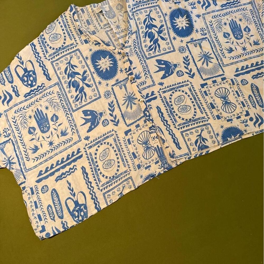 Calypso St. Barth Women's boho blue and white top